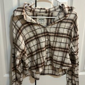 White and Brown cropped flannel from American Eagle Outfitters.
